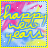 identical animated icons with 'happy new years' text over a pink and blue watercolor background, each bordered by yellow dotted lines