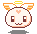 Pixel art character with rounded white head, brown eyes, peach heart on forehead, yellow halo, and orange wings against gray background.