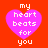 Four identical pixelated pink hearts on a red background, each containing white text reading 'my heart beats for you' in lowercase letters.