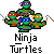 Pixel art of four green turtles with colored masks holding weapons, labeled 'Ninja Turtles' below and 'phaticons.com' text on the right.