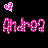 Pixelated pink text 'Andrea' with two heart icons above, displayed on a black background in two distinct styles.