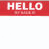 Red banner with 'HELLO' text above white background, purple cursive writing animates from 'ju' to 'Julia' across frames.