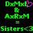 Green pixelated text on black background with pink heart overlay; two identical frames show 'Sisters<3' at bottom.