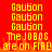 Red background with yellow pixelated text reading 'Gaubon' repeated four times, followed by 'The JOBOS are on FIRE', all in a static display.