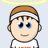 Pixelated cartoon boy with brown hair, white headband, blue eyes, and yellow halo above his head on light gray background.