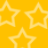 Three yellow star outlines on a solid yellow background, arranged in a triangular composition with one at the top left, one at the top right, and one centered below.