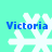 Four identical pixelated snowflakes with blue text "Victoria" on a cyan background, arranged in a