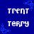 Blue background with white text 'TRENT' and 'TERRY' in pixelated font, surrounded by blue square and dot patterns.
