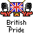 Animated contact sheet showing two frames of a British-themed buddy icon with guards and Union Jack flag, plus text elements.