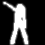 White silhouette of a person in various dynamic poses against black background, including raised arms and bent knees.