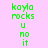 Green pixelated text 'kayla rocks u no it' on four distinct background colors arranged in a