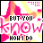 identical square icons with pink and yellow gradient backgrounds, black text reading "BUT YOU" above "MOH I DO", and a large semi-transparent overlay repeating the phrase "knowknew" in pink