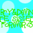 Pixelated green text repeats across a light blue background with white cloud shapes, forming a seamless pattern.