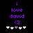 Purple text on black background reads 'i love david <3' with five white and gray heart icons below, showing different heart positions
