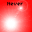 Four red each display the word 'Never' with a white light effect that shifts position across frames