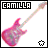 Pixelated pink electric guitar with 'CAMILLA' text above, two versions show different bottom-right symbols.