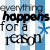 Static 50x50 pixel buddy icon with blue vertical stripes and black text reading "everything happens for a reason" alongside a small star symbol.