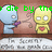 Pixelated image of two cartoonish figures on a brown background with green text above and gray text below.
