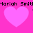 Pixelated pink background with four light pink hearts arranged in a , text reading 'Mariah Smith' repeated horizontally above and below the heart arrangement
