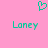 A static pixel art image with a solid pink background, featuring two identical green text 'Loney' labels and one green heart symbol above them.