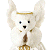 A pixelated contact sheet showing two frames of an animated icon: a white teddy bear with golden accents on the left and green text reading "Original Icons .com" on a dark green background to the right.