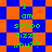 Pixelated text 'I am soooo dizzy why??' in green and orange on blue background with shifting orange shapes.