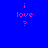 Blue background with pink text 'i love ?' in four positions, two of which have black rectangular overlays covering parts of the text.