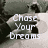 Pixelated image with white text 'Chase Your Dreams' over a grayscale background featuring abstract shapes and a dark figure.