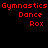 Red pixelated text on black background with white rectangular overlays; text reads "Gymnastics," "Dance," and "Rox" in multiple arrangements.