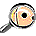 A magnifying glass icon with a peach-colored face inside the lens, showing animated eye expressions across frames.