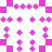 A static pixel art composition of pink and white shapes arranged in a grid-like pattern with symmetrical elements.