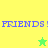 Pixelated graphic with 'FRIENDS!' text and star symbols on yellow-green split background.