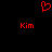 Red pixelated heart symbol above two red 'Kim' text labels on black background.