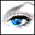 Pixelated blue eye with black eyeliner and gray eyebrow on white background, showing subtle animation changes across frames.