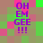 Pixelated text 'OH EM GEE !!!' in purple on a checkered background of green, pink, and brown squares.