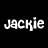 A contact sheet of 8 animated frames showing the name "Jackie" in various colors and styles against a black background with one gray transparency placeholder.
