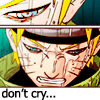 Pixelated anime-style icon shows a character with yellow hair, blue eyes, and a headband, crying with tears streaming down their face and mouth open in distress.