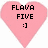 Pink heart-shaped icon with black pixelated text reading FLAVA FIVE and a smiley face :]