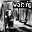 Black-and-white animated icon shows a figure waiting with text changing from 'waiting' to 'for you', featuring pixelated style and motion in the background.