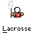 Pixel art animation of a lacrosse player in red and yellow uniform with white head, holding a stick, showing multiple poses including standing, crouching, and action sequences.