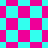 A static image of a checkered pattern with alternating cyan and magenta squares arranged in a with diagonal shifts
