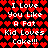 Pixelated text reads "I Love You Like A Fat Kid Loves Coke!!!" over a red heart pattern background with two identical vertical sections.