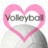 A static pixelated image shows a pink heart outline with the text 'Volleyball' inside, set against a light background.