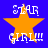 Blue background with orange star and white text 'STAR GIRL!!!' in pixelated font, showing animation changes between frames.