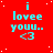 Red background with white speckles, cyan text reading "i lovee youu.. <3" repeated in a pattern across the image