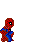 Pixelated Spider-Man character in red and blue costume performing various poses with light-blue web-shooters against gray background.