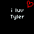 Red pixelated heart symbol above white text reading 'i luv Tyler' on black background.
