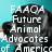 A four- displays a dog's head with changing text overlays on a teal background, promoting an animal advocacy group