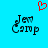 A static image with a bright cyan background, featuring two identical pixelated text phrases 'Jen Camp' in dark blue and a red heart symbol above them.