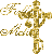 Golden pixelated figure in dynamic pose with flowing script text, rendered as animated sequence showing motion blur effects.